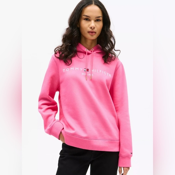 Tommy Hilfiger Jackets & Blazers - Tommy Hilfiger Pink Fleece Hoodie Women’s Small Embroidered Logo